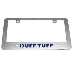 Stainless Duff Tuff License Plate Frame - Blue Logo
